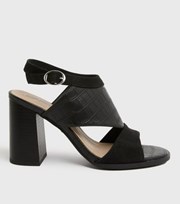 New Look Black Suedette Faux Croc Block Heel Sandals